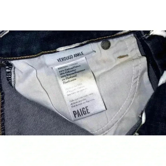 Paige Verdugo Women's 28 Ankle Jeans Blue Dark Wash Skinny Mid-rise Distressed - Picture 3 of 9